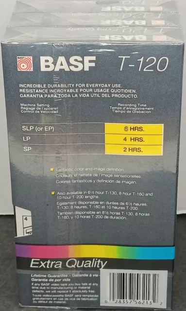 BASF T120 3 Pack Blank 6 Hour VHS Tapes Stereo Extra Quality Sealed Free Ship 2