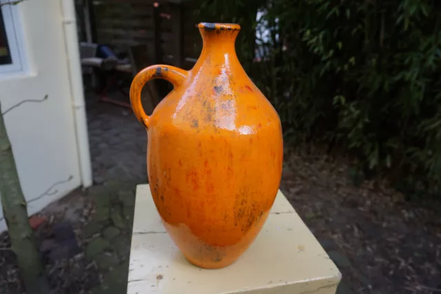 Vase fat lava orange Ceramano H 38 B 19 Ö 4,5 cm Handarbeit 1960er