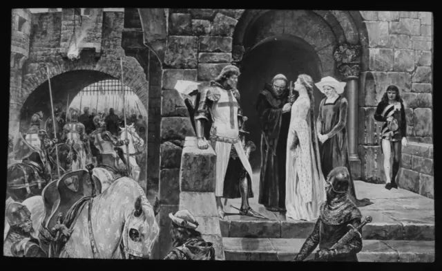 SWEARING TO BE TRUE - KNIGHT AND PRINCESS C1890 Magic Lantern Slide