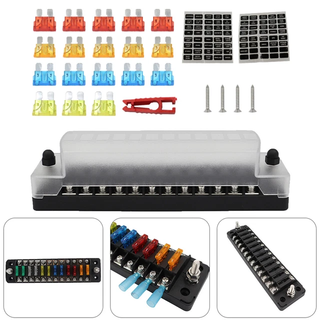 Kofarrten Bloc De Fusibles à Lame à 12 Voies, Support De Boîte à Fusibles Automobile 12 V Couvercle Etanche Avec Panneau De Fusibles Negatifs Indicateur Led Pour Voiture Camion Bateau Camping Car Van