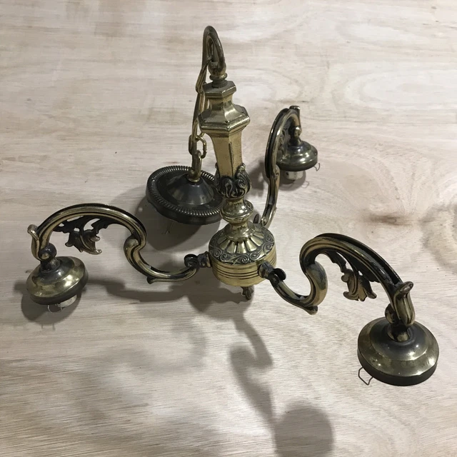 Solid Brass 3 Armed Chandelier Ceiling Light Vintage Retro Lighting