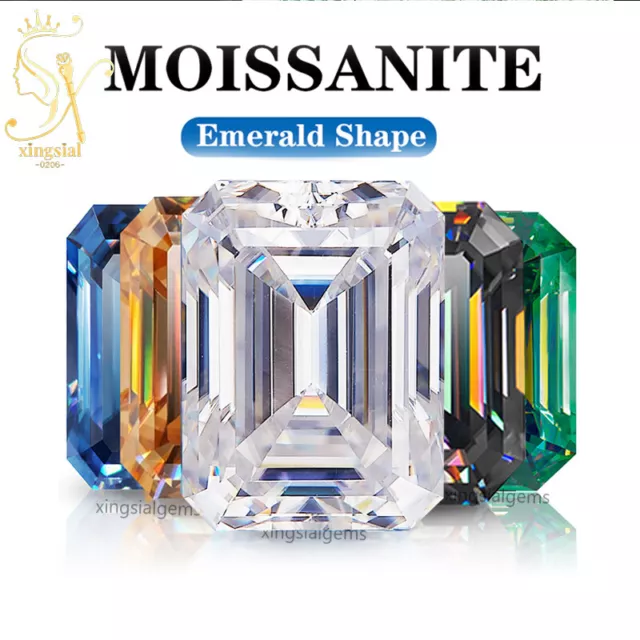 Multicolor Emerald Cut Moissanite Loose Stone VVS1 Gemstone With GRA Certificate