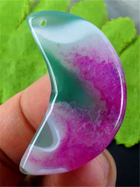 JT47297 46x22x6mm Green/purple Druzy Geode Agate Half-moon Pendant Bead