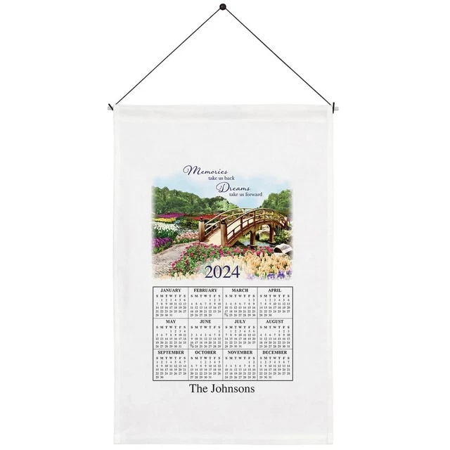 PERSONALIZED 2024 CALENDAR Wall Towel Linen BRIDGE 23" L x 15" W Dowel