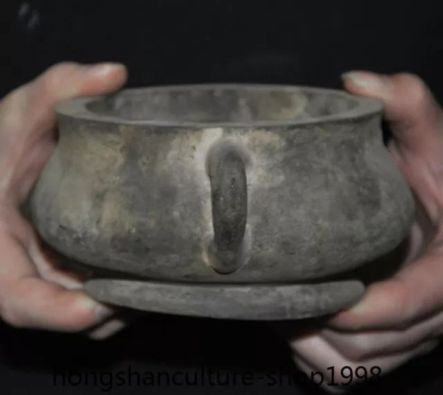 6.4'' China ancient dynasty pure bronze Binaural Handle Incense burner Censer 2