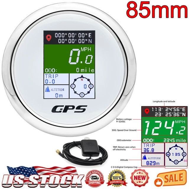 85MM DIGITAL GPS Speedometer Odometer Voltmeter Gauge Waterproof for