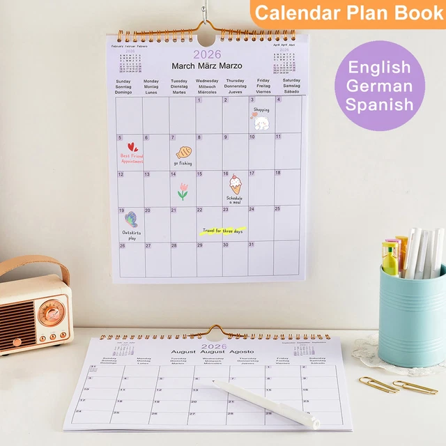 20252026 WALL CALENDAR 20252026 Calendar Planner Multilingual Coil £7.