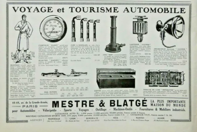 PUBLICITÉ DE PRESSE 1926 COFFRE VOYAGE et TOURISME AUTOMOBILE MESTRE & BLATGÉ