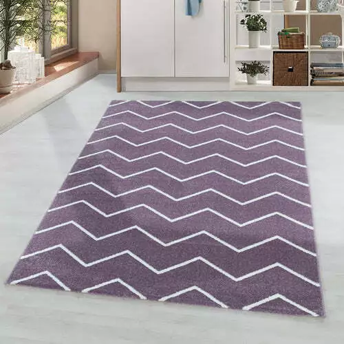 Zigzag Short Pile Carpet Flat Pile Carpet Living Room Bedroom (Purple /