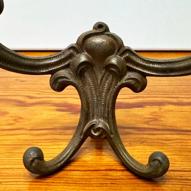 Antique Ornate Double Hall Tree Hook Coat Hat Rack Hanger Victorian Cast Iron 3