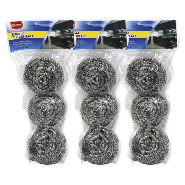 9x Edelstahl Putzspirale Marke CLEAN Schwamm Topfreiniger Grillrost Topfschwamm