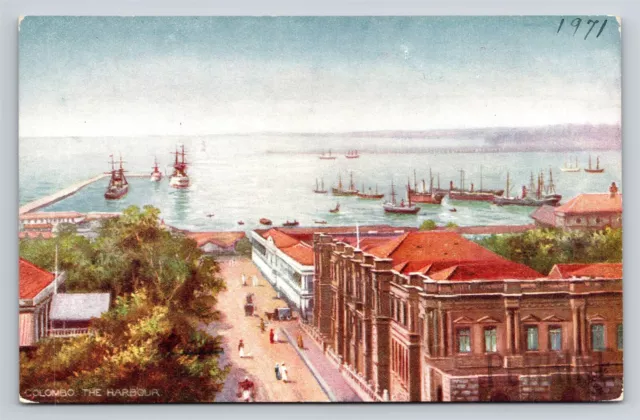 Ceylon Colombo Harbour Harbor Ships Sri Lanka Raphael Tuck Oilette Old Postcard