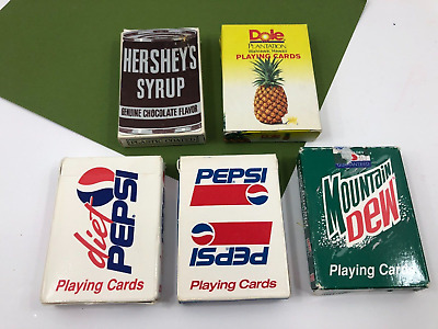Vintage Playing Cards Swap Diet Pepsi Mountain Dew Dole Hershey's Syrup 5 Decks