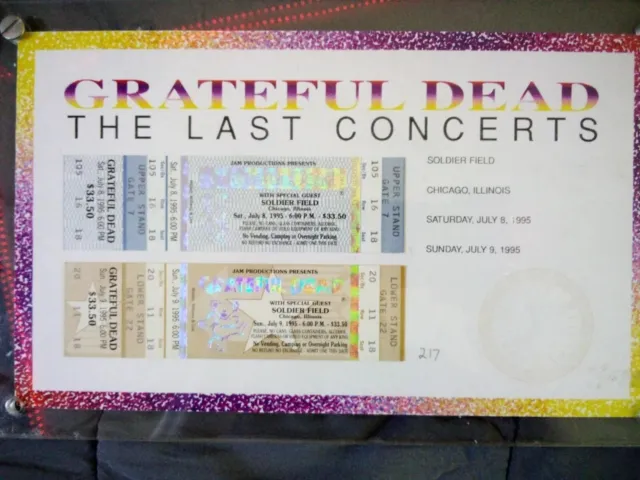 2 Grateful Dead Concert Tickets JERRY GARCIA July 8-9 1995 Soldier Field Chicago