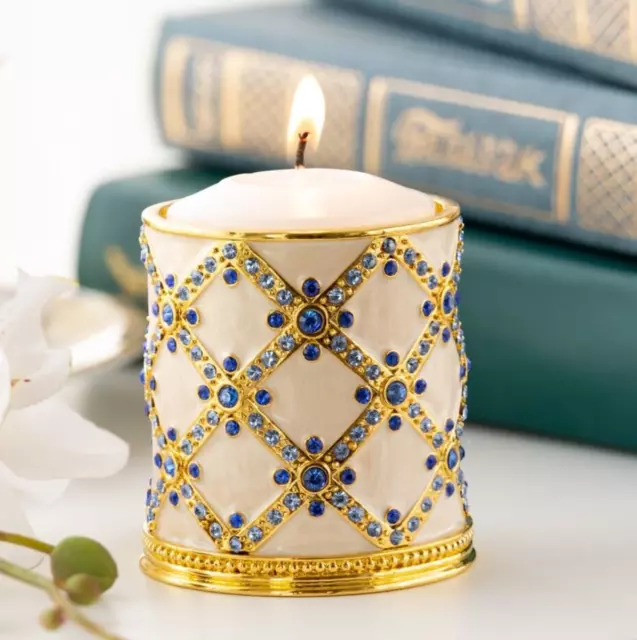 Keren Kopal Golden Metal Round white Candle Holder  Decorated &Austrian Crystals