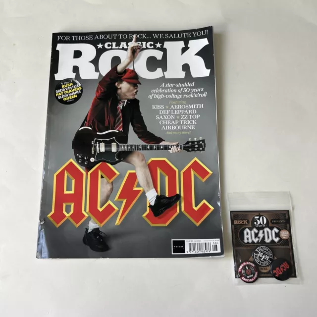 Classic Rock Mag 317-Aug 2023 AC/DC-3 Ltd Ed Badges -Kiss-Aerosmith-Def Leppard