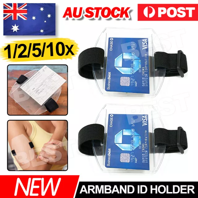 1-10pcs Vertical Armband Security ID Card Photo Badge Holder Clear Elastic Strap