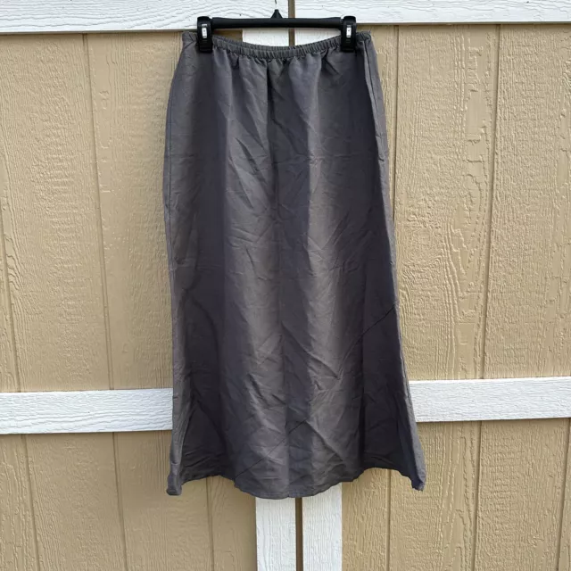 FLAX Charcoal Gray Linen Rayon Lagenlook Maxi Skirt Pull On Women’s Size Medium