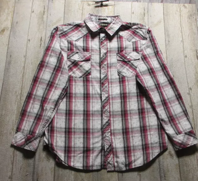Helix Shirt Mens Large Red White Plaid Long Sleeve Button Up
