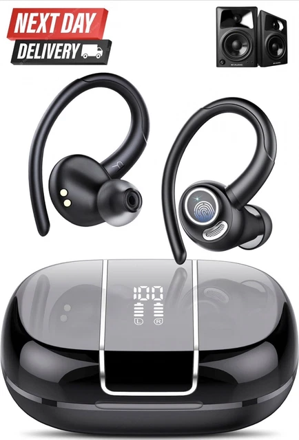 Cuffie Bluetooth A Clip Per Orecchio Urizons – TWS Wireless, Custodia Con Display A Specchio Digitale, Bianche, Per Sport E Ufficio
