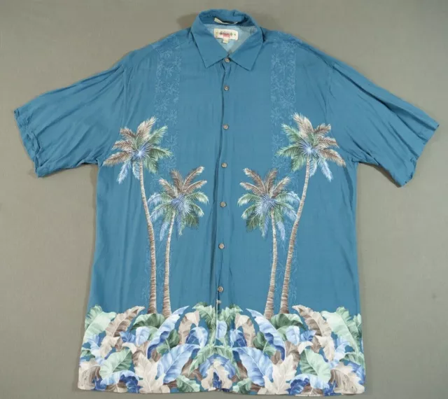 CAMPIA MODA Shirt Mens Large Bllue Floral Hawaiian Short Sleeve Rayon ...
