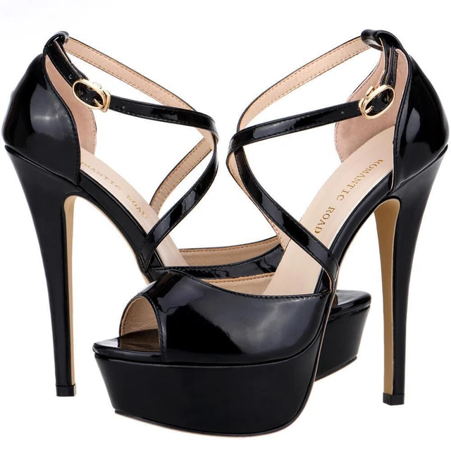 Women Sandal 14CM Platform High Heels Sexy Ankle Strap Pump Stiletto Party Shoes