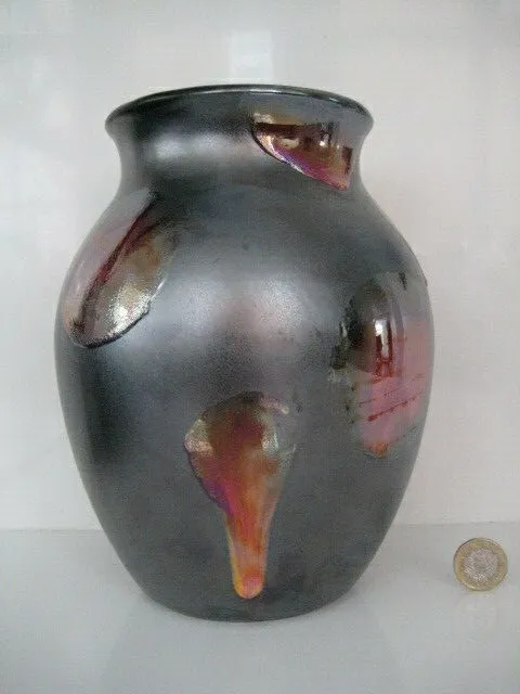 Poole Art Pottery 8 Inch High Flower Vase Galaxy Design Iridescent Black Glaze