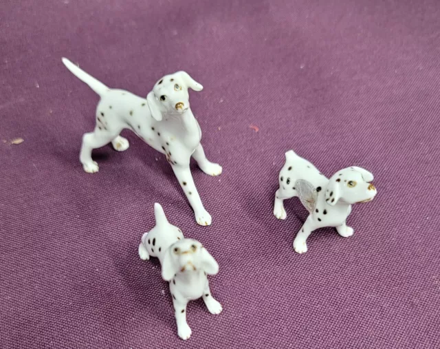 Lot of 3 vintage miniature bone china animal Dalmatian dog Japan Original Tag