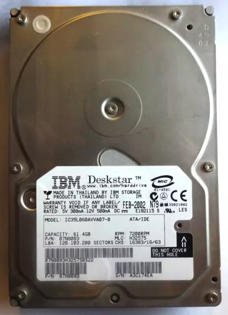 IBM Deskstar IC35l060AVVA07-0 61,4GB IDE 3,5" Festplatte 7200 RPM getestet + OK