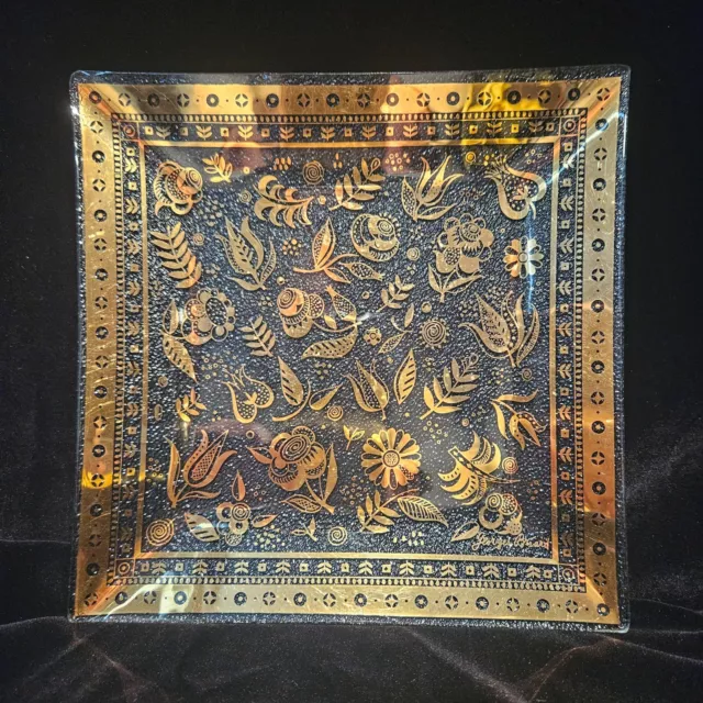 Georges Briard Persian Garden Serving Plate Glass 7.875" Square Gold Detail MCM