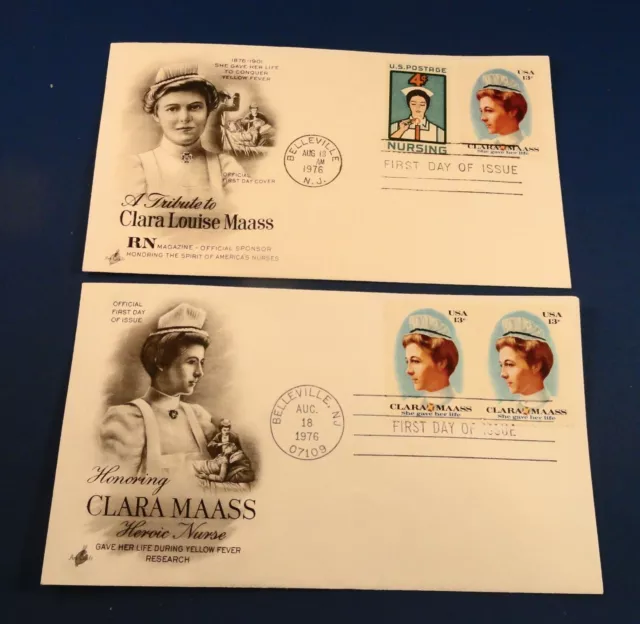 2 ARTCRAFT CACHETs  FDCs: Scott# 1699  CLARA MAASS - Heroic Nurse  1976