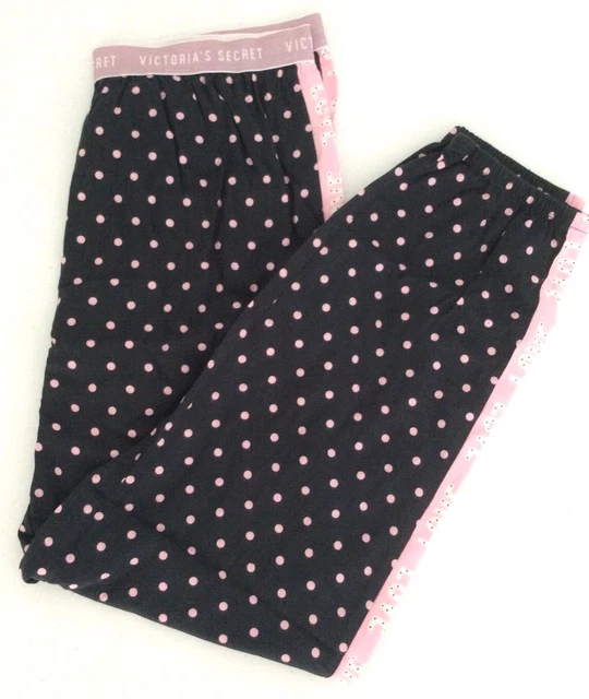 VICTORIA SECRET LOGO Shine Flanelle Jogger Noir Rose Pois Sommeil