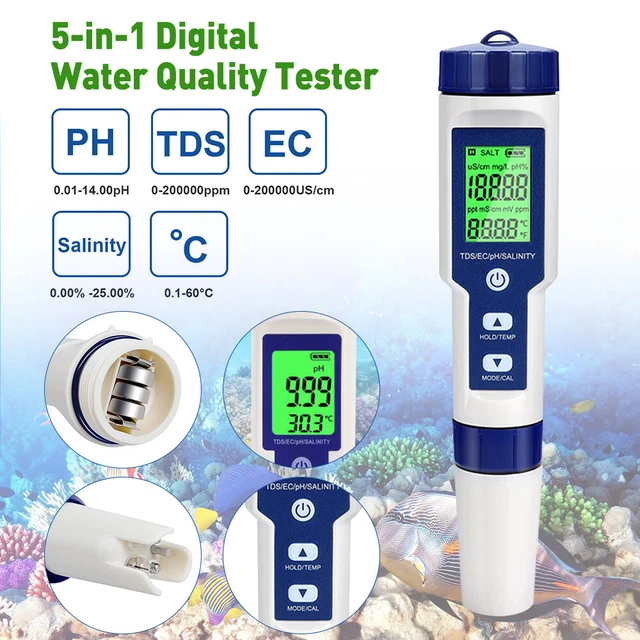 5 in 1 Digital LCD PH/TDS/EC/ORP/TEMP/SG/Salinity Water Quality Tester Meter Pen 5 in 1 Digital LCD PH/TDS/EC/ORP/TEMP/SG/Salinity Water Quality Tester Meter Pen