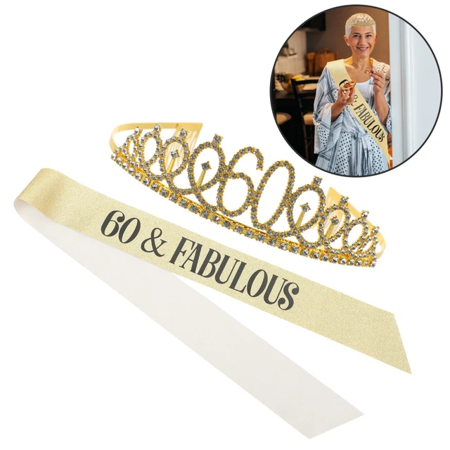 Goldene Geburtstags-Tiara Mit Schwarzer Schärpe – Set Zum 60. Für Frauen, Party-Dekoration