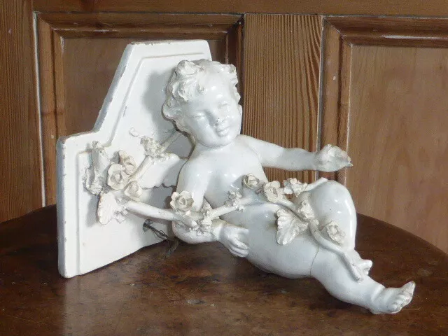 Rare Antique French Ceramic Wall Bracket or Book End in Form of a Cherub c1900