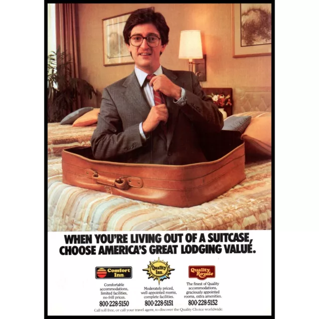 1985 Choice Hotels Comfort Quality Inn Vintage Print Ad Businessman Wall Art