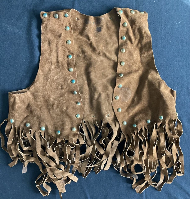 Vtg Small Dark Brown Suede Fringed Western Cowboy Cowgirl Vest 36” Chest