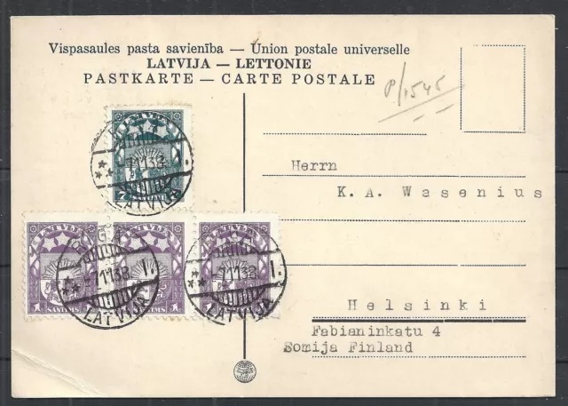 Letonia cubre 1938 PC de Riga a Helsinki
