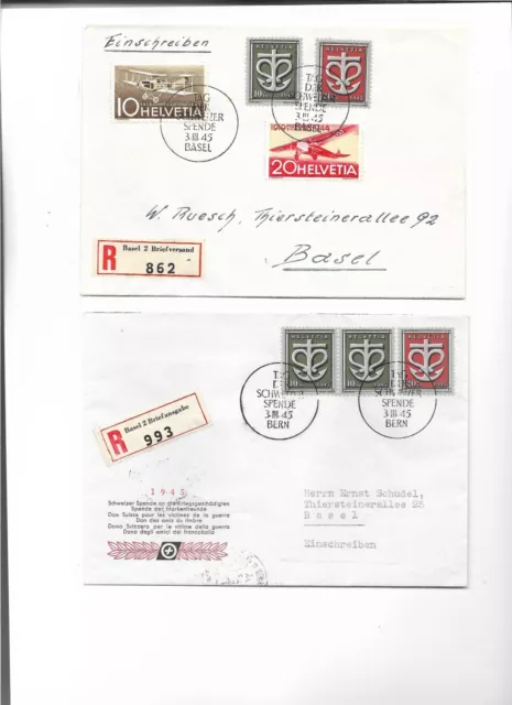 EU / Schweiz / 3.III.45 TAG DER SCHWEIZER SPENDE BASEL + BERN, je 2 S.-Stempel