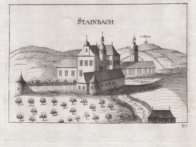 Steinbach Vista Niederwaldkirchen Incisione Stampa Antica Vischer 1672