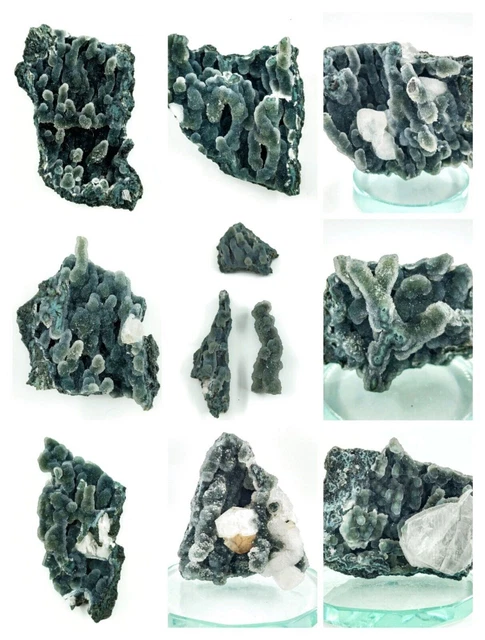 Corallo di calcedonio nero brillante con calcite gialla e bianca, lotto da...
