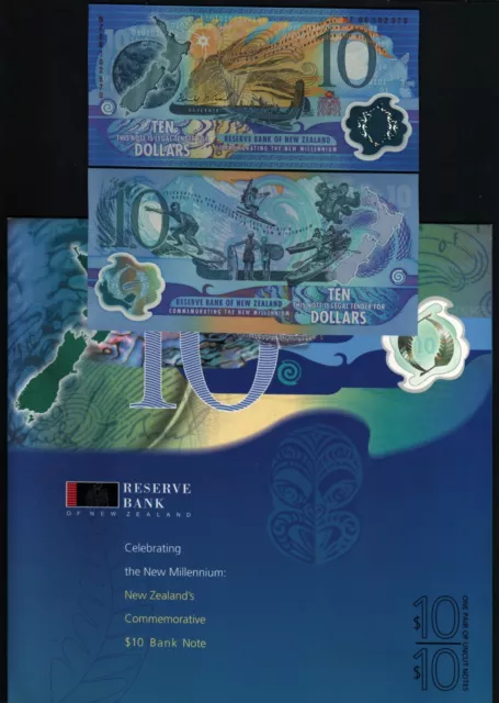 NEW ZEALAND $10 190b 2000 POLYMER COMMEMORATIVE BOAT ICE SKI SCUBA DIVING FOLDER