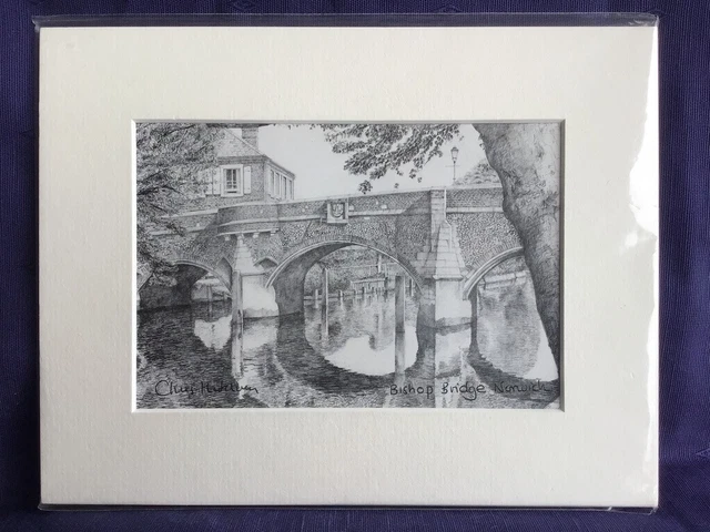 Chris Hutchins Mounted Signed Print - Bishop Bridge Norwich - in Unopened Sleeve