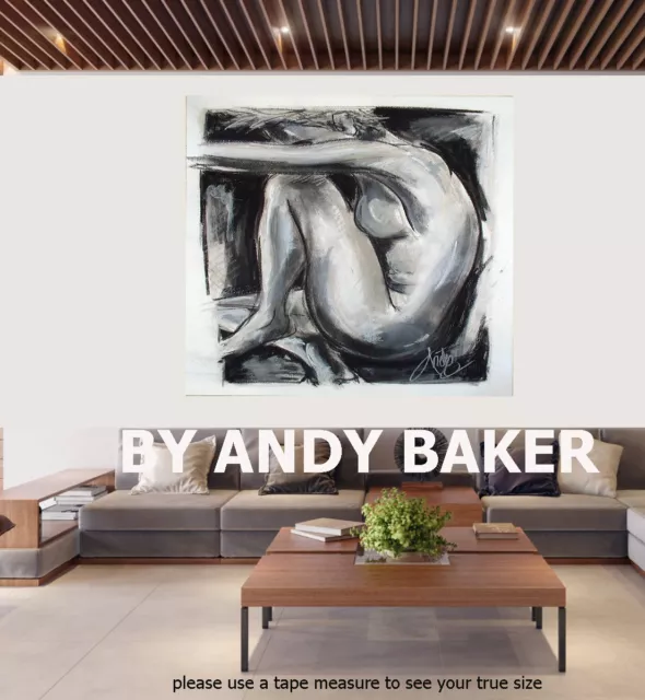 Original art painting print signed Andy Baker Beach Australia nude  abstract