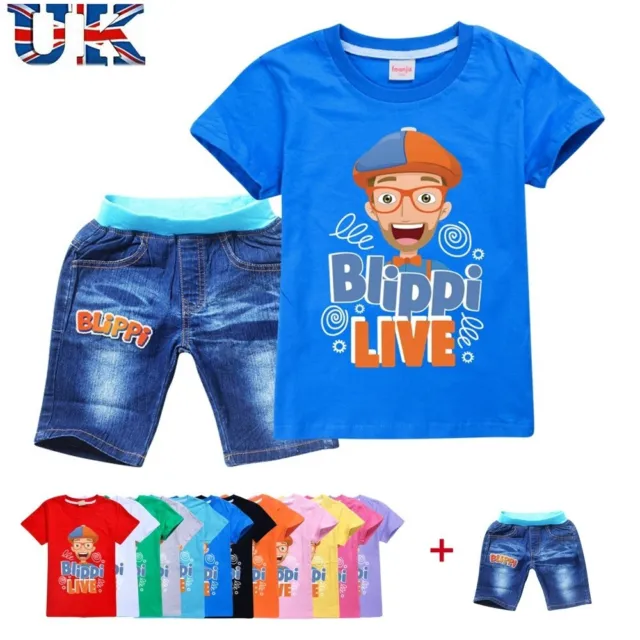 Kids Boys Blippi Live Summer T-shirt Shorts Suits Casual Tshirt Tee Top Age 2-14