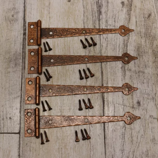 4PC Vintage Mckinney Forged Iron FullSurface Strap Hinge Cabinet Hardware-Copper