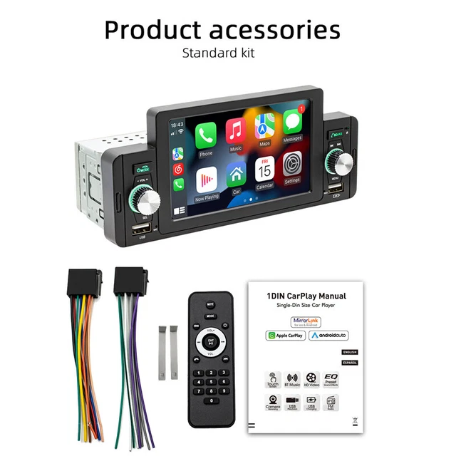 1Din 5 inch Car Stereo Video with CarPlay Android Auto Touch Screen MP5 BT Radio