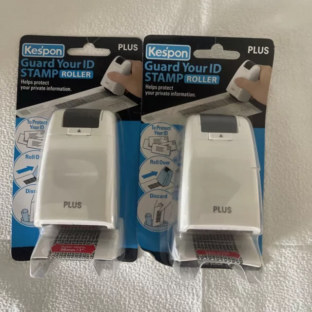 Kespon Plus Guard Your Id Roller Stamp, White 1" Black Ink - Qty: 2 NEW