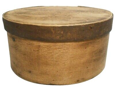 Early-Mid 19Th C American Antique Primitive Bentwood Pantry Box, Brown Pntd Lid