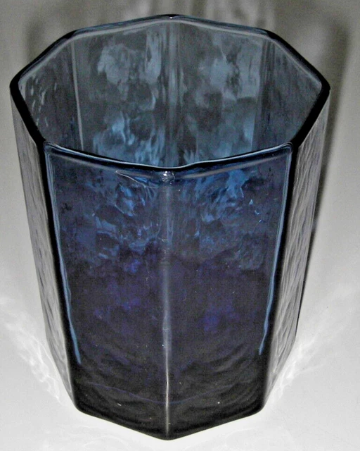 Libbey Glass FACETS Cobalt Blue Double Old Fashioned 4" Multi-sided Textured.